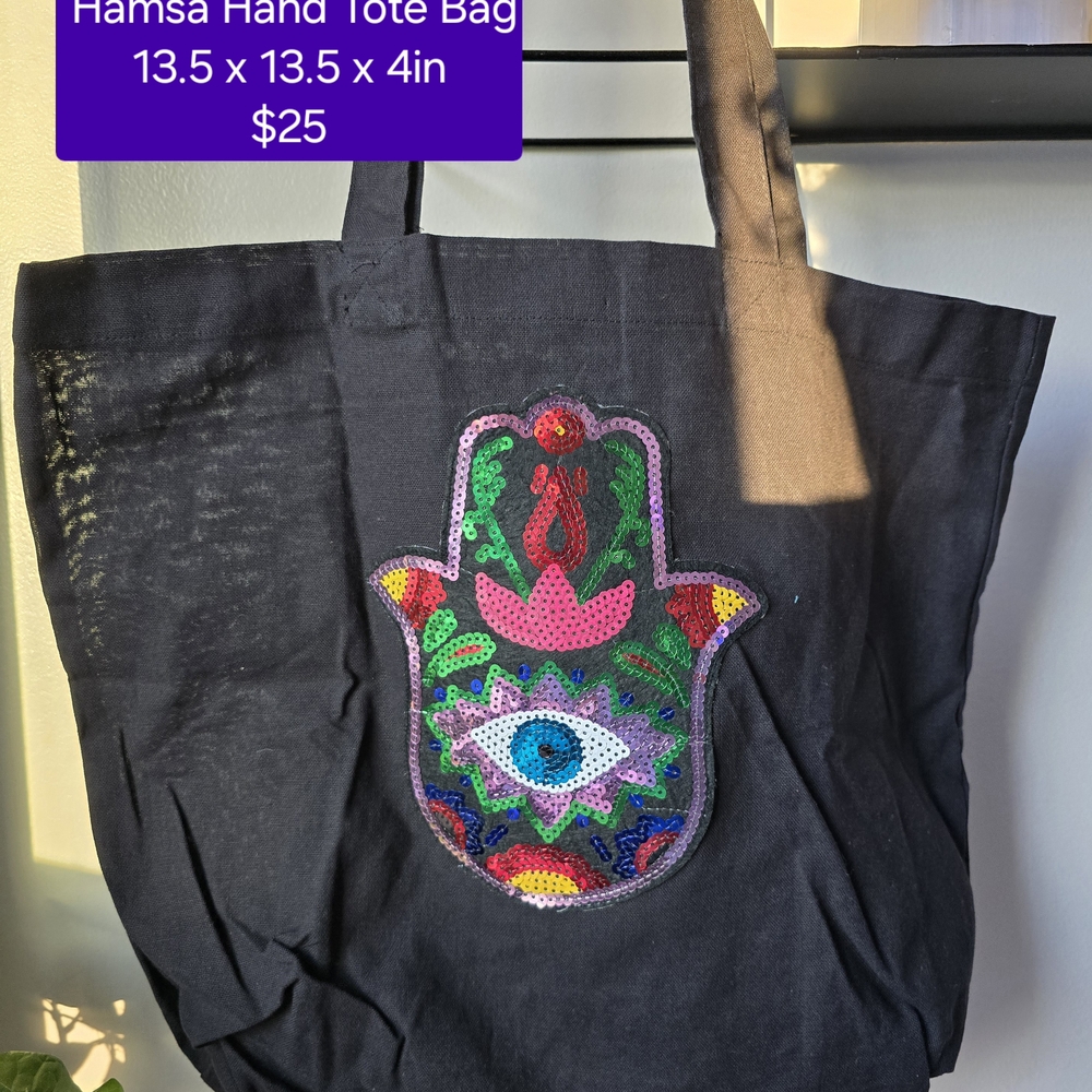 Black Hamsa Hand Tote Bag